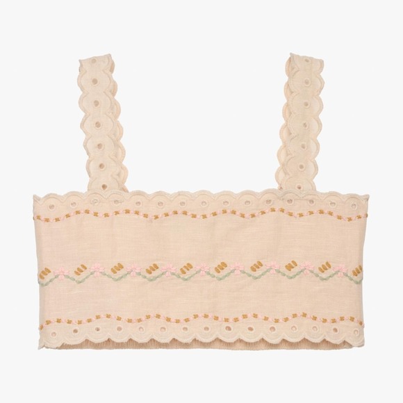 Zara Girls Boho Crop Top, Floral Embroidered Eyelet, Scalloped, Size 11-12 - Picture 1 of 2